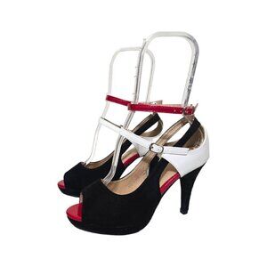 GetMoreBeauty Colorblock Peep Toe Platform Heels Sz 38